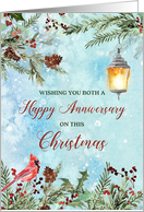 Snowy Winter Greenery Anniversary on Christmas card