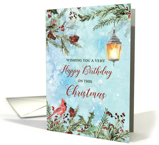 Snowy Winter Greenery Birthday on Christmas card (1884354)