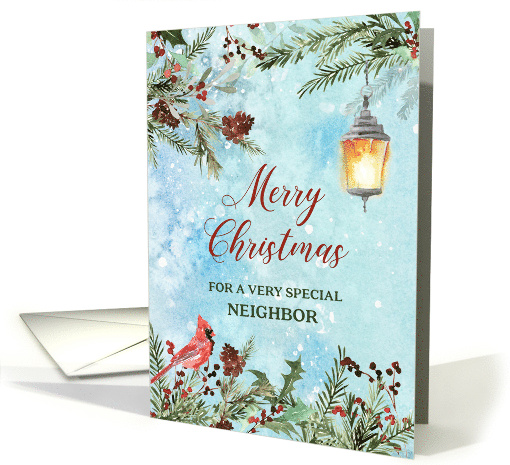 Snowy Winter Greenery Neighbor Merry Christmas card (1884370)