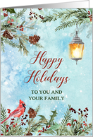 Snowy Winter Greenery Happy Holidays Christmas card