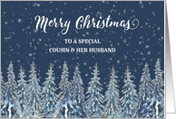Snowy Night Winter Forest Cousin and her Husband Merry Christmas card