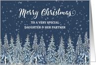Snowy Night Winter Forest Daughter and her Partner Merry Christmas card