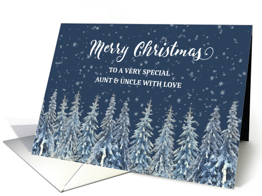Snowy Night Winter Forest Aunt and Uncle Merry Christmas card