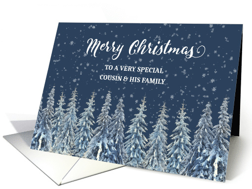 Snowy Night Winter Forest Cousin and his Family Merry Christmas card
