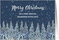 Snowy Night Winter Forest Grandson Merry Christmas card