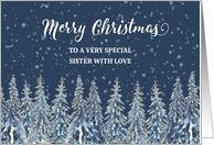 Snowy Night Winter Forest Sister Merry Christmas card