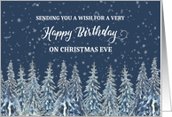 Snowy Night Winter Forest Birthday on Christmas Eve card