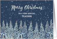 Snowy Night Winter Forest Teacher Merry Christmas card