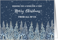 Snowy Night Winter Forest Merry Christmas from All of Us card