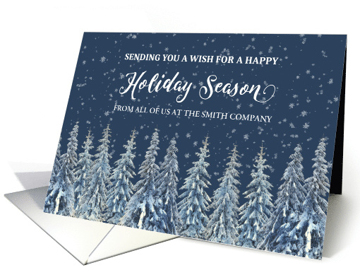 Snowy Night Winter Forest Custom Company Name Business Christmas card