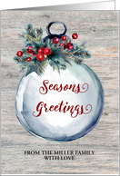 Rustic Ornament Custom Family Name Christmas card