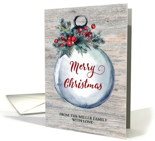 Rustic Ornament Custom Family Name Merry Christmas card (1886562)