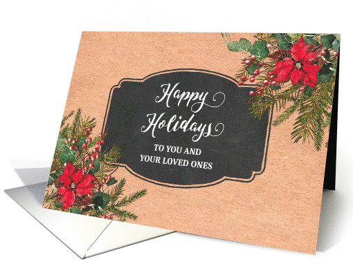 Vintage Paper Poinsettias Happy Holidays Christmas card (1887596)