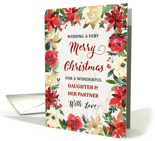 Rustic Winter Flowers Daughter and her Partner Merry Christmas card
