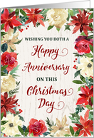 Rustic Winter Flowers Happy Anniversary on Christmas card
