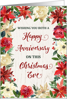 Rustic Winter Flowers Happy Anniversary on Christmas Eve card