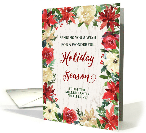 Rustic Winter Flowers Custom Family Name Christmas card (1888312)