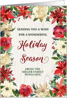 Rustic Winter Flowers Custom Family Name Christmas card