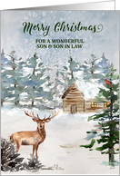 Rustic Forest Cabin Son and Son in Law Merry Christmas card