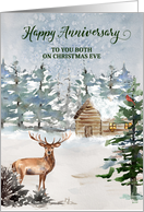 Rustic Forest Cabin Anniversary on Christmas Eve card