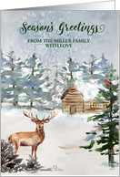 Rustic Forest Cabin Custom Family Name Christmas card
