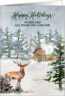 Rustic Forest Cabin Happy Holidays Christmas card