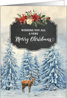 Deer in Winter Forest for Group Merry Christmas card