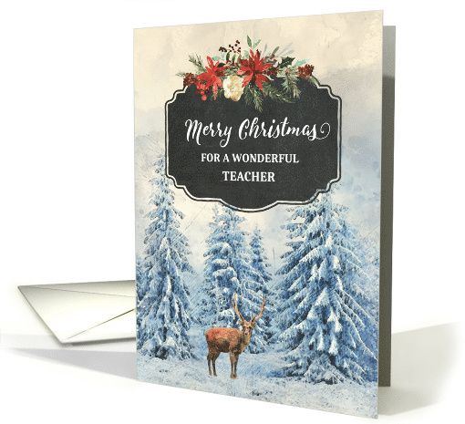 Deer in Winter Forest Teacher Merry Christmas card (1889882)