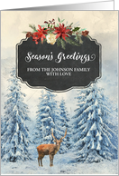 Deer in Winter Forest Custom Family Name Christmas card