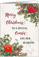 Rustic Winter Floral Cousin and her Husband Merry Christmas card
