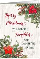 Rustic Winter Floral Daughter and Daughter in Law Merry Christmas card