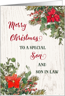 Rustic Winter Floral Son and Son in Law Merry Christmas card