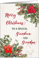 Rustic Winter Floral Grandparents Merry Christmas card
