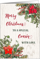 Rustic Winter Floral Cousin Merry Christmas card