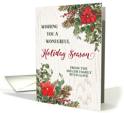 Rustic Winter Floral Custom Family Name Christmas card (1890650)
