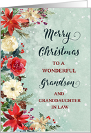 Snowy Rustic Floral Grandson and Granddaughter in Law Merry Christmas card