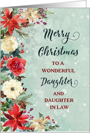 Snowy Rustic Floral Daughter and Daughter in Law Merry Christmas card