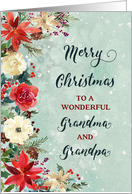 Snowy Rustic Floral Grandparents Merry Christmas card