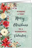 Snowy Rustic Floral Volunteer Merry Christmas card