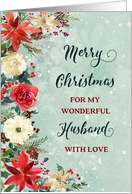 Snowy Rustic Floral Husband Merry Christmas card