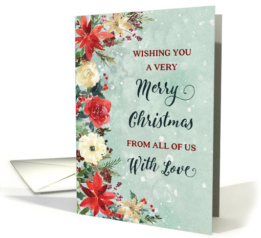 Snowy Rustic Floral Merry Christmas from All of Us card (1891382)