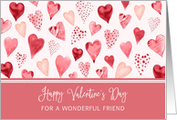 Pink Watercolor Hearts Friend Valentine’s Day Card