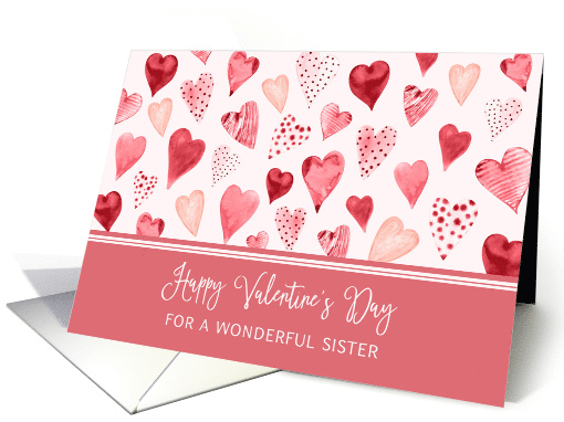 Pink Watercolor Hearts Sister Valentine's Day card (1893166)