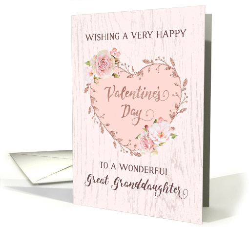 Pink Floral Heart Great Granddaughter Valentine's Day card (1894818)