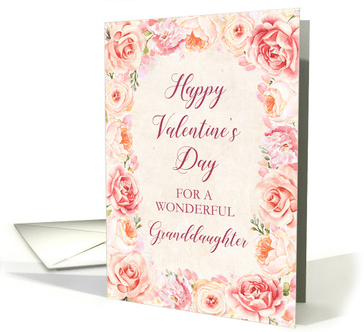 Blush Pink Watercolor Flowers Granddaughter Valentine's Day card
