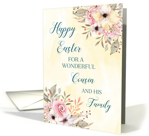 Spring Watercolor Flowers Cousin and his Family Happy Easter card