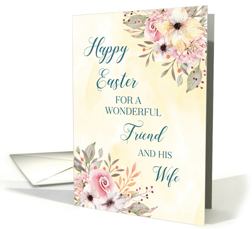Spring Watercolor Flowers Friend and his Wife Happy Easter card
