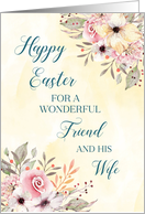 Spring Watercolor Flowers Friend and his Wife Happy Easter card