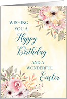Spring Watercolor Flowers Happy Birthday on Easter card