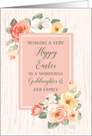 Rustic Peach Watercolor Flowers Goddaughter and Family Happy Easter card